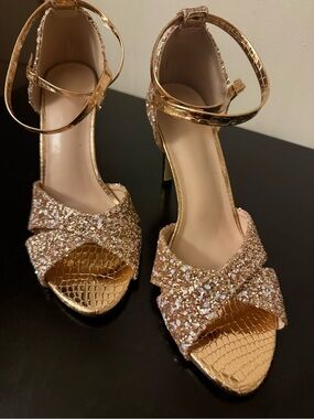 Gold Glitter Open-Toe Ankle-Strap Heels